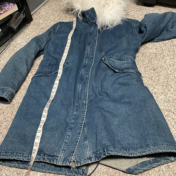 Intermix denim/puffer insert coat with alpaca hood trim - Picture 8 of 12
